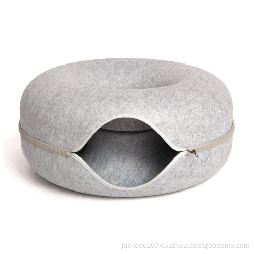 Double-layer composite structure Detachable Felt material washable Funny Cat Donut Tube Toy Cat Hole Tunnel Nest Bed Wholesale